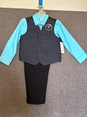 George Boys 4-Piece Dressy Outfit Set 4T Blue Black Shirt Vest Pants Tie